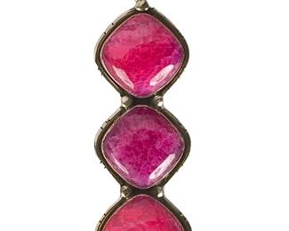 sterling Silver Studio Made. PinkAgate Cabochon Pendant, Unmarked