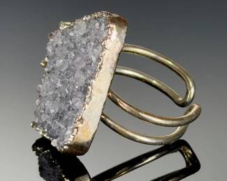 925 Sterling Silver Amethyst Druzy Adjustable Studio Artisan Ring