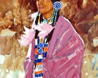 Ross Stefan (1934-1999) ORIGINAL Oil Painting, Native american Maiden Portrait