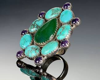 Monumental Sterling Silver Turquoise Amethyst Jade Studio ARTIST STATEMENT RING