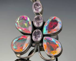 STERLING Silver Dragonfly Ring Mystic Topaz. AmethystArtist Made Size 8.5
