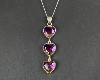 Sterling Silver Ametrine Heart Pendant Necklace, Custom Studio Made, 925 Italy