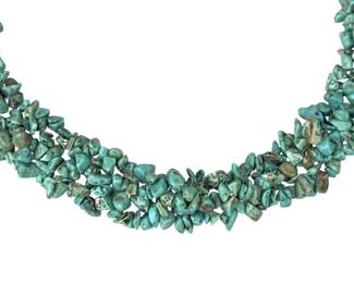 Southwest Turquoise Chip Cluster Necklace, Chunky Statement