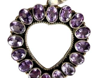 Sterling Silver Amethyst HEART Pendant Custom Studio Artist Made Unmarked