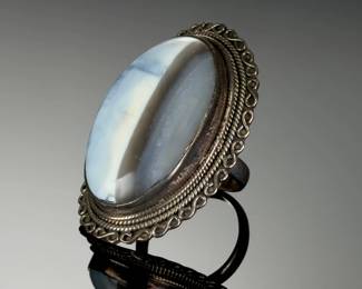 Monumental Sterling Silver Studio Artist CUSTOM MADE Ring, BANDED AGATE< Size 9.5