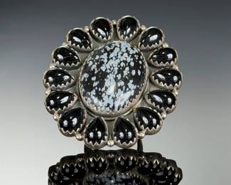 Monumental sterling Silver Snowflake Obsidian Onyx Statement Ring Sz 8-12