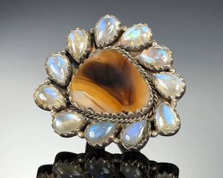 Sterling Silver Handmade Studio RING W? Agate & Labradorite, Adjustable