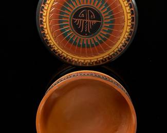 Signed Shirley Southwest Pottery Lidded Trinket Jar, Native American Style