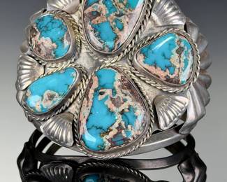 Monumental Old Pawn Navajo Turquoise & Silver Cuff Bracelet, Master SILVERSMITH