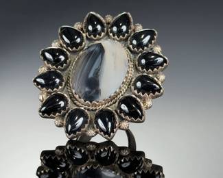 Sterling SILVER MONUMENTAL Custom Made Studio artist ring, Onyx Agate