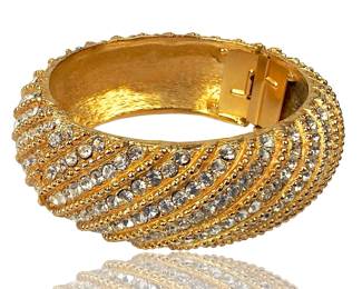 MARESCO GOLD Tone Rhinestone Cuff Bracelet & Clip Earrings Set, 103.6g