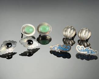 Vintage Sterling Silver Native AMERICAN Mexican Clip-on Earrings Lot of 4 Pairs