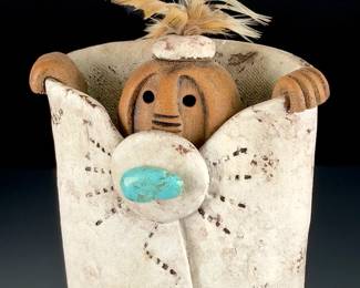 Lisa LaMonthe Taos Pueblo Blanket People Sculpture Clay Art Pottery 1995 Signed