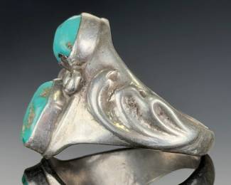 Vintage Native American Turquoise sterling Silver Ring, Signed RL, Size 13.5