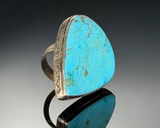 Sterling Silver Turquoise Monumental Statement Ring, Handmade Studio Artist, Size 11