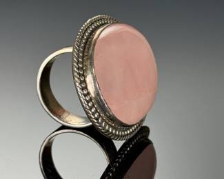 Monumental Sterling Silver Rose Quartz STUDIO Artist RING Adjustable Size