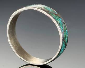 Vintage Native American Silver & Turquoise Chip Inlay Band Ring