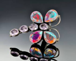 Sterling Silver Dragonfly Ring Mystic Topaz Amethyst Artist Made Size 8.5