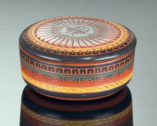 Signed Shirley Southwest Pottery Lidded Trinket Jar, Native American Style