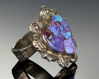 Sterling Silver Heart Ring, Adjustable Turquoise Studio Artisan Piece