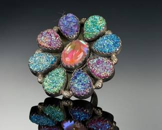 Monumental Sterling silver studio Artist ring, Multi-Gemstone, ADJUSTABLE