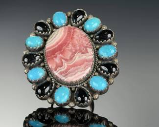 Monumental STERLING SILVER RHODOCHROSITE Turquoise Onyx Adjustable Ring