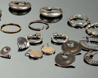 Vintage Sterling SILVER EARRING COLLECTION | LOT OF !@ Pairs | Hoops, Dangles, Studs