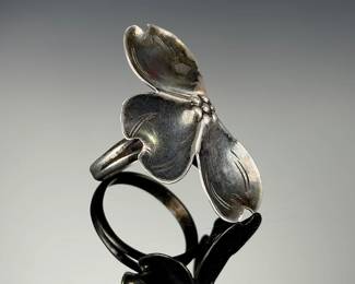 Stuart Nye Sterling Silver Clover Leaf Adjustable Ring, Vintage, Sz 7-10