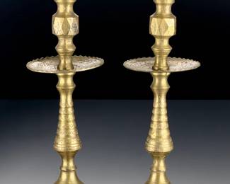 Vintage Brass Candlestick Holders Pair | Ornate Etched Design | Decorative
