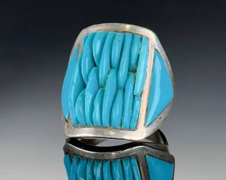 Vintage STERLING Silver Turquoise Statement Ring, Native AMERICAN Style, Size 12.5