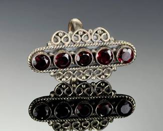 Monumental Sterling Silver Garnet Studio Artisan Adjustable Ring
