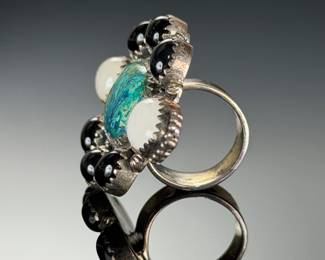 Monumental Sterling SILVER Studio Ring, Chrysocolla, Onyx, Quartz, Size 8-12