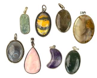 8 natural Stone Gemstone Pendants. MixedLot - Agate Jasper Amethyst Opal