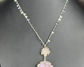 CUSTOM AMETHYST Druzy Necklace, Clear Quartz, Artisan Studio Made