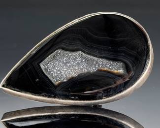 Sterling Silver Monumental Statement Ring, Black Chalcedony Druzy, Size 7