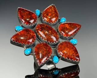 Monumental Sterling SILVER Amber Turquoise RING< Studio Artisan MADE