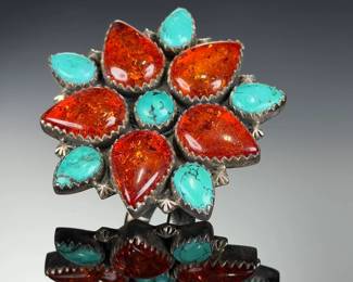 Monumental STERLING Silver Studio Artist Ring, Amber & Turquoise, Size 8-12