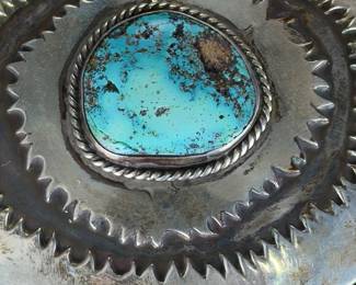 Vintage 1978 DANNY Romero Turquoise Silver BELT BUCKLE Yaqui Spanish Native American
