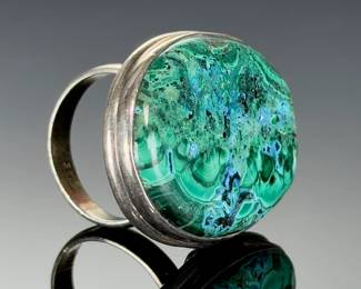 Sterling silver Malachite Azurite Monumental Ring Studio Artist Made Size 8.75