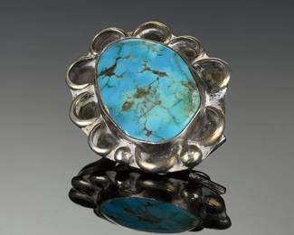 Vintage Navajo SILVER Turquoise Tie Clip Native American Jewelry