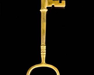 Large Vintage Brass Skeleton Key, Heart-Shaped Bow, Antique Heavy Patina