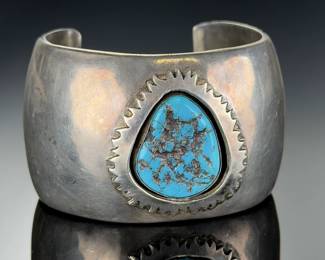 Danny Romero 1978 Heavy Sterling Silver & TURQUOISE Shadowbox Cuff BRACELET Yaqui