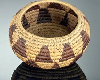 Vintage Southwest Native American Style Hand-Woven Coiled Basket Art