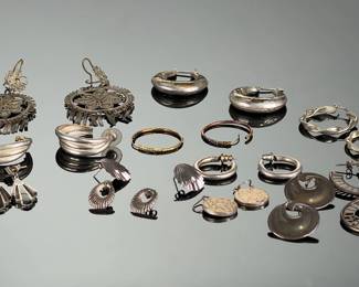 Vintage Sterling Silver Earring Collection | LOT OF !@ PAirs | Hoops, Dangles, Studs
