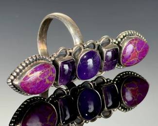 Monumental Sterling Silver Purple Spiny Oyster Amethyst Statement Ring ADJUSTABLE