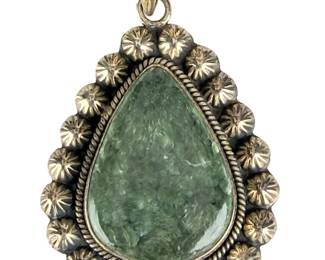 Sterling Silver SERAPHINITE Artisan Handcrafted Pear Pendant Necklace