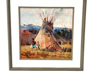 WIlliam F. REESE Original Oil PAINTING "Crow Camp' Teepee Native American Art