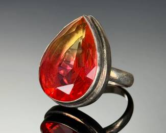 Sterling SILVER Studio Artist Handmade Bi-Color Tourmaline Ring, Size 8.5