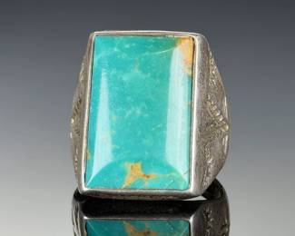 Vintage NATIVE American sterling Silver turquoise Ring Size 12 Sun Mark