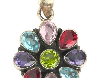 Sterling Silver Multi-Gemstone Studio Artist Pendant, 925 Custom Made